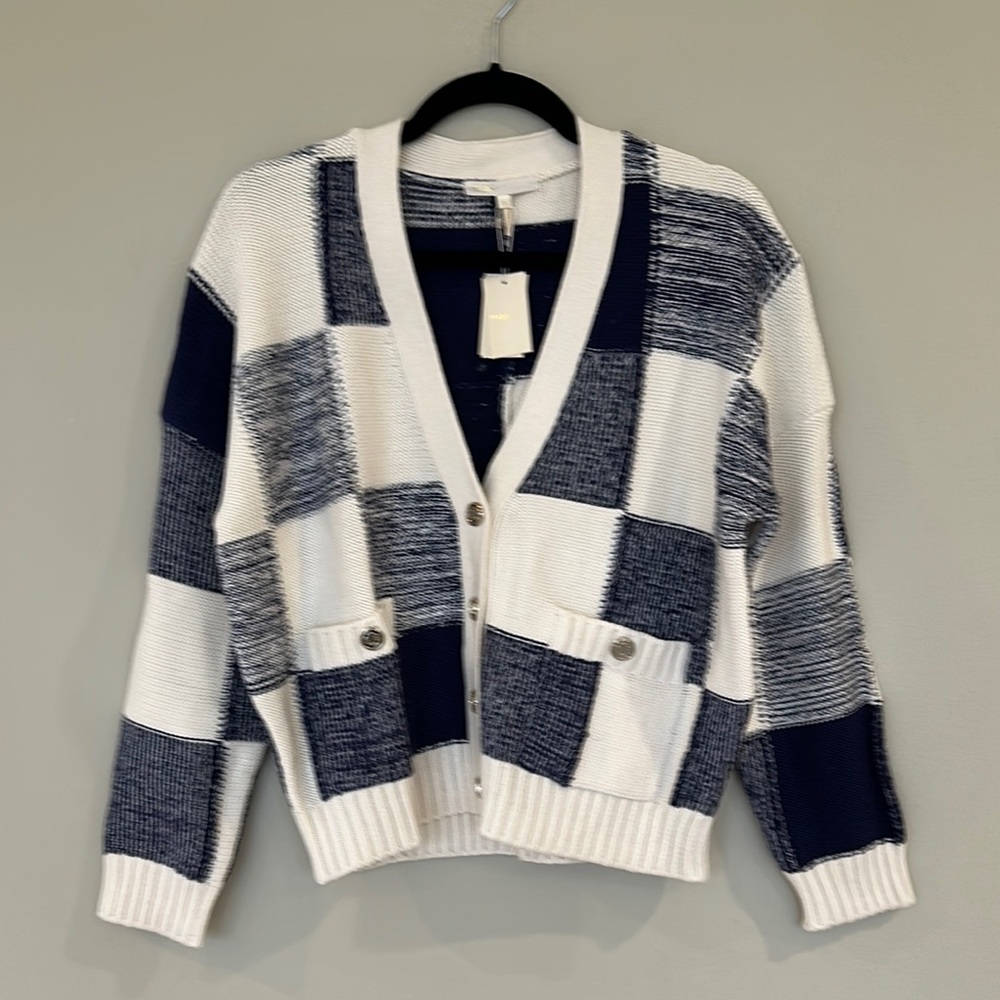 Maje Blue and White Cardigan Sweater
